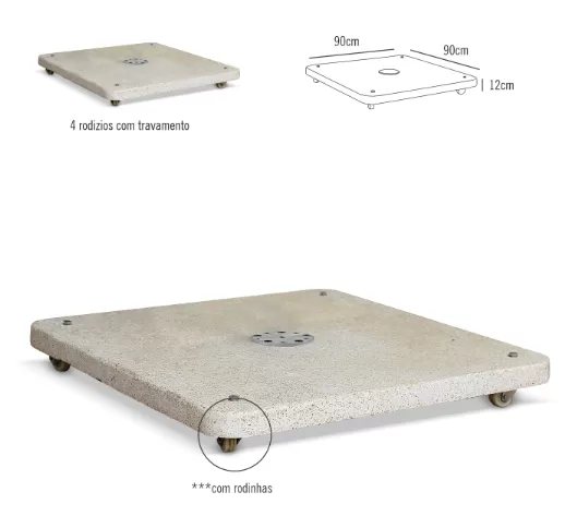 Base Para Ombrelone Móvel em Granilite 120kg B3, B4 e B5 Com Rodízios